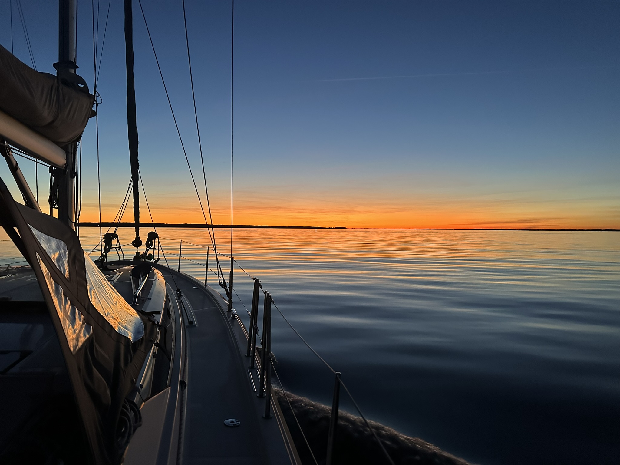 Martha-Marie at anchor in calm Baltic Sea evening light